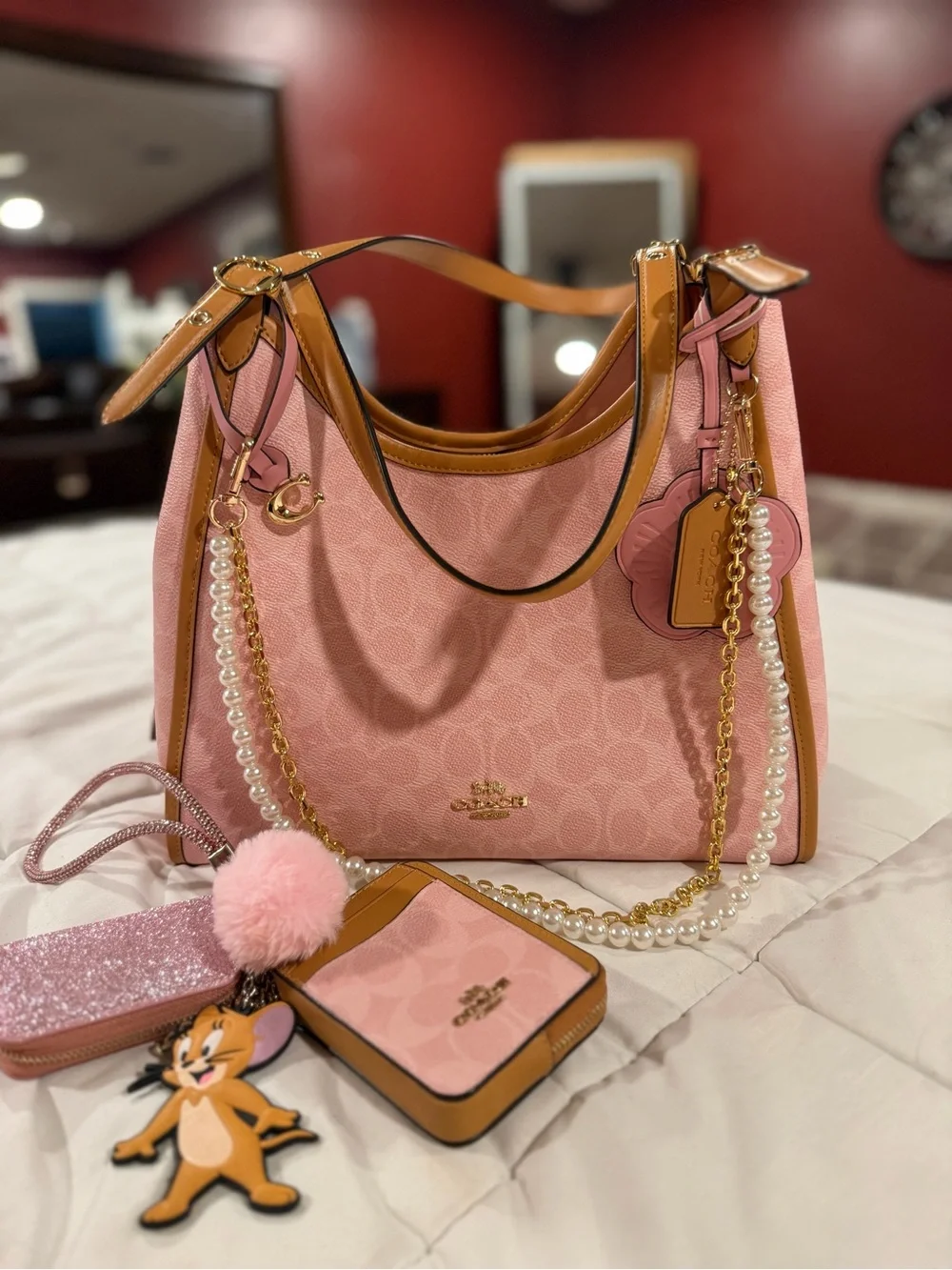 Powder Pink Coach Erin bag with matching Card Holder Wallet